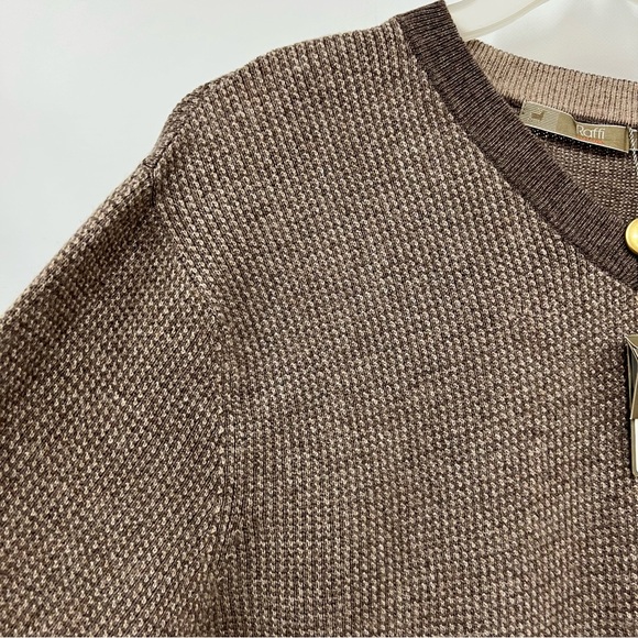 Raffi Men's L/52 wool Cashmere textured coffee V-Neck Sweater NWT - Picture 4 of 13